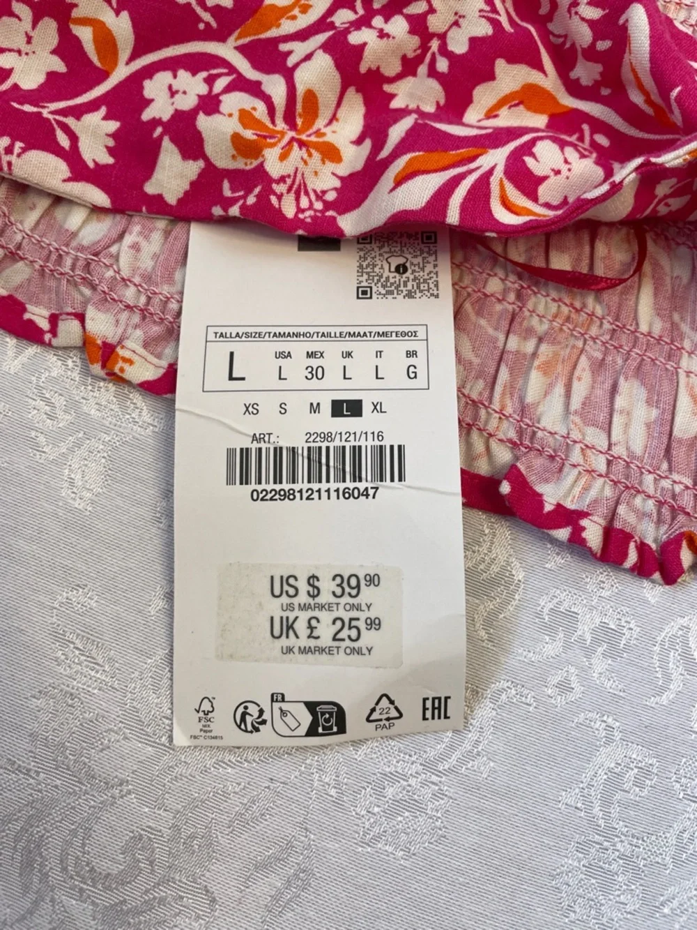 NWT ZARA Bright Pink Floral Halter Tank with Bead Straps. Size Large. - Picture 4 of 5